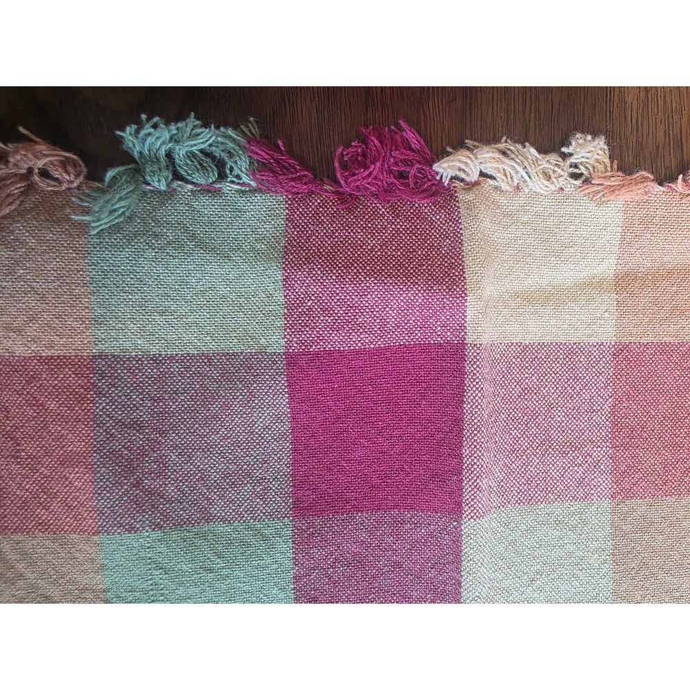 Set of 2 Plaid Fringed Cloth Napkins Multicolor Check Farmhouse Boho 18x18 - Picture 2 of 4